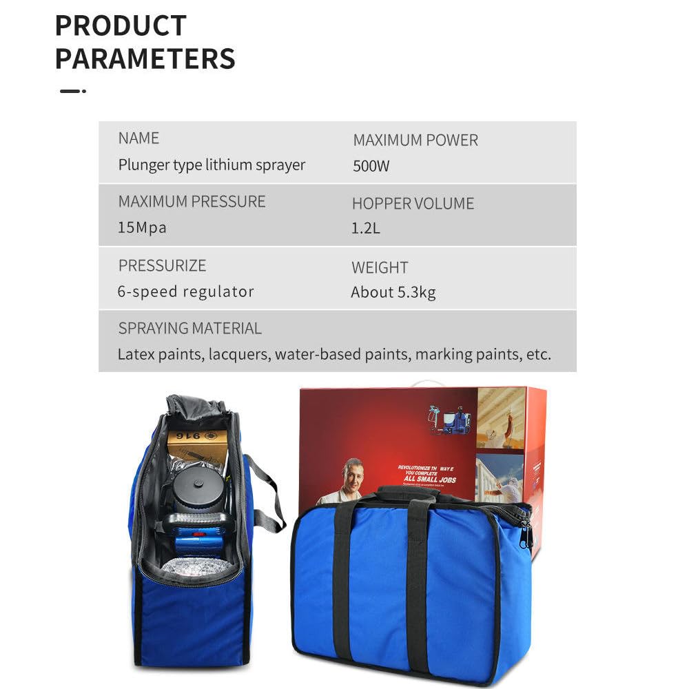 Spruzzatore di Vernice Macchine per Verniciatura Airless Spruzzo Airless Elettrica,1,2 L capacità, motore, pressione 15 MPa,6 regolazioni,2,8kg con cinturino,batteria ricaricabile Battery3