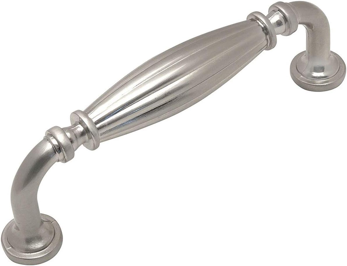Cosmas 10 Pack 7123SN Satin Nickel Country Style Cabinet Hardware Ribbed Handle Pull - 3-3/4" Inch (96mm) Hole Centers