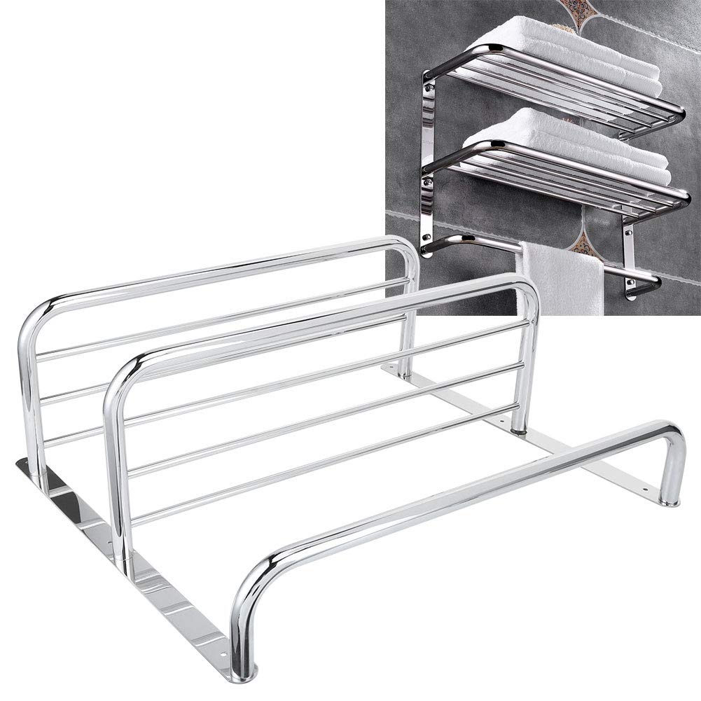 Mensola da Bagno Multifunzione a 3 Livelli in Acciaio Inox con Barra Porta Asciugamani da Parete per Bagno Soggiorno WC 55x45x21cm