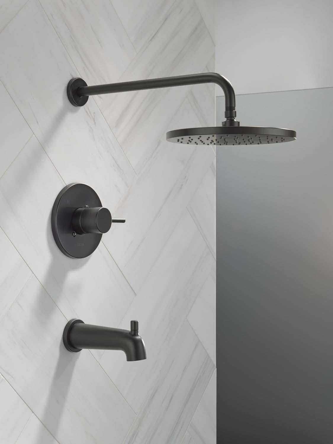 Delta Faucet Modern Raincan Round Single-Function Tub and Shower Trim Kit Black, Tub Faucet Set, Rainfall Shower Head Black, Delta Shower Trim Kit, Matte Black T14469-BL-PP (Valve Not Included)