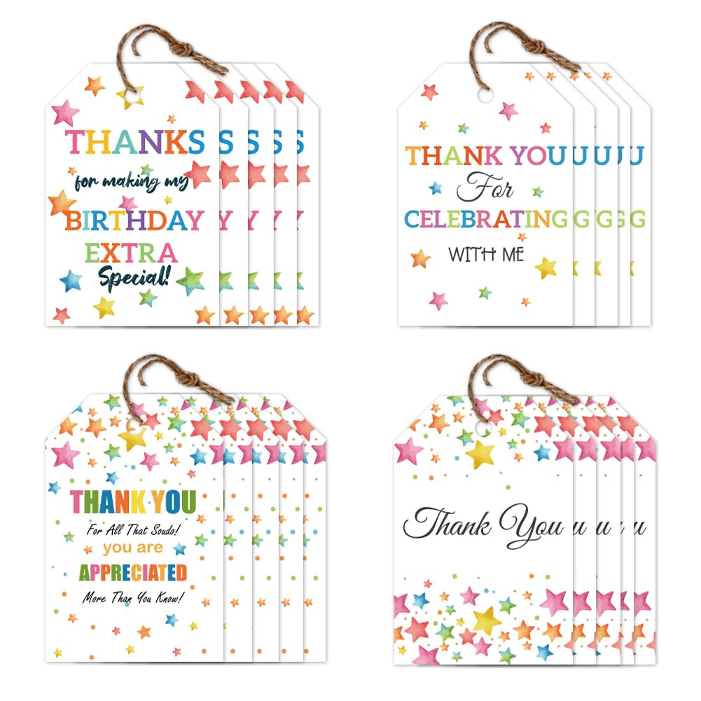 CRAFTYMELODY 80Pcs Thank You Tags with String 4 Style White Paper Thanks Hanging Labels Name Tags 2×3 Inch for Wedding Bridal Shower DIY Gift Crafts Presents Birthday Clothes Holiday Party Favor Decor