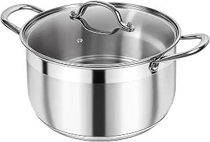 Kirecoo 5 Quart Stainless Steel Induction Stock Pot with Glass Lid