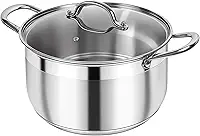 Kirecoo - Panela de Aço Inoxidável - 5 Litros - Com Tampa Visível - Resistente à Indução - Antiaderente - Fundo Grosso - Para Macarrão, Sopa, Espaguete, Panela Profunda