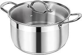 Kirecoo - Panela de Aço Inoxidável - 5 Litros - Com Tampa Visível - Resistente à Indução - Antiaderente - Fundo Grosso - Para Macarrão, Sopa, Espaguete, Panela Profunda