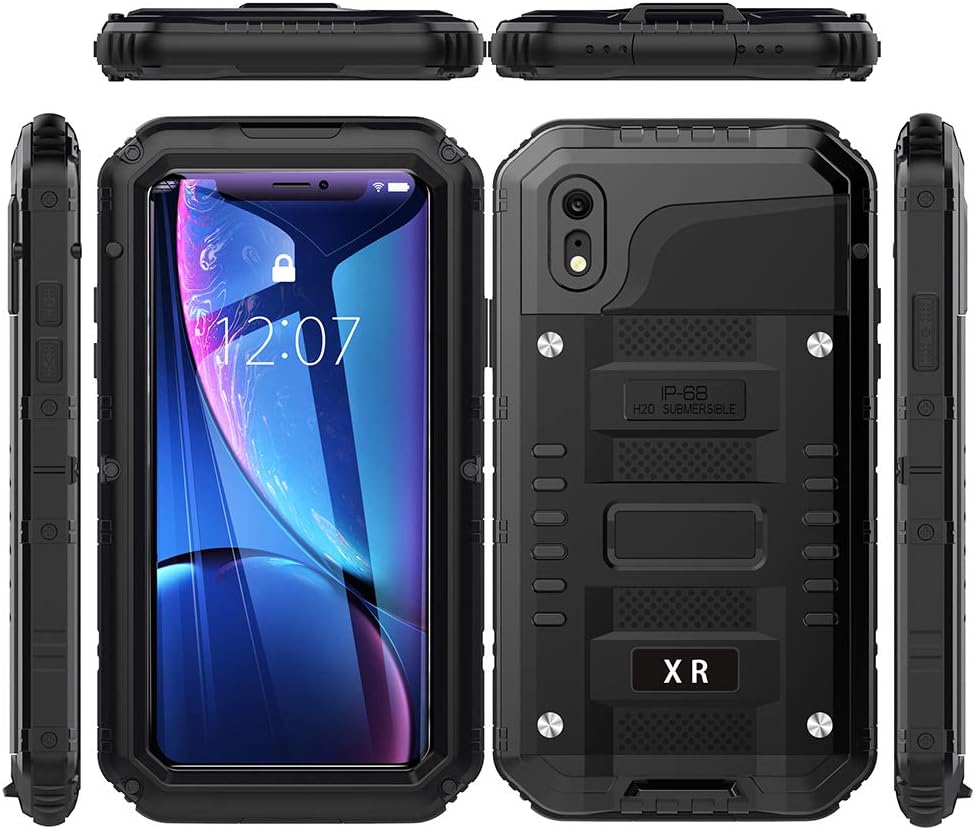 Crаzу Dеаlѕ iPhone XR Waterproof Case, Metal Heavy Duty with Screen Full Body Protective Waterproof Shockproof Tough Rugged Hybrid Military Grade Defender Outdoor (Black)