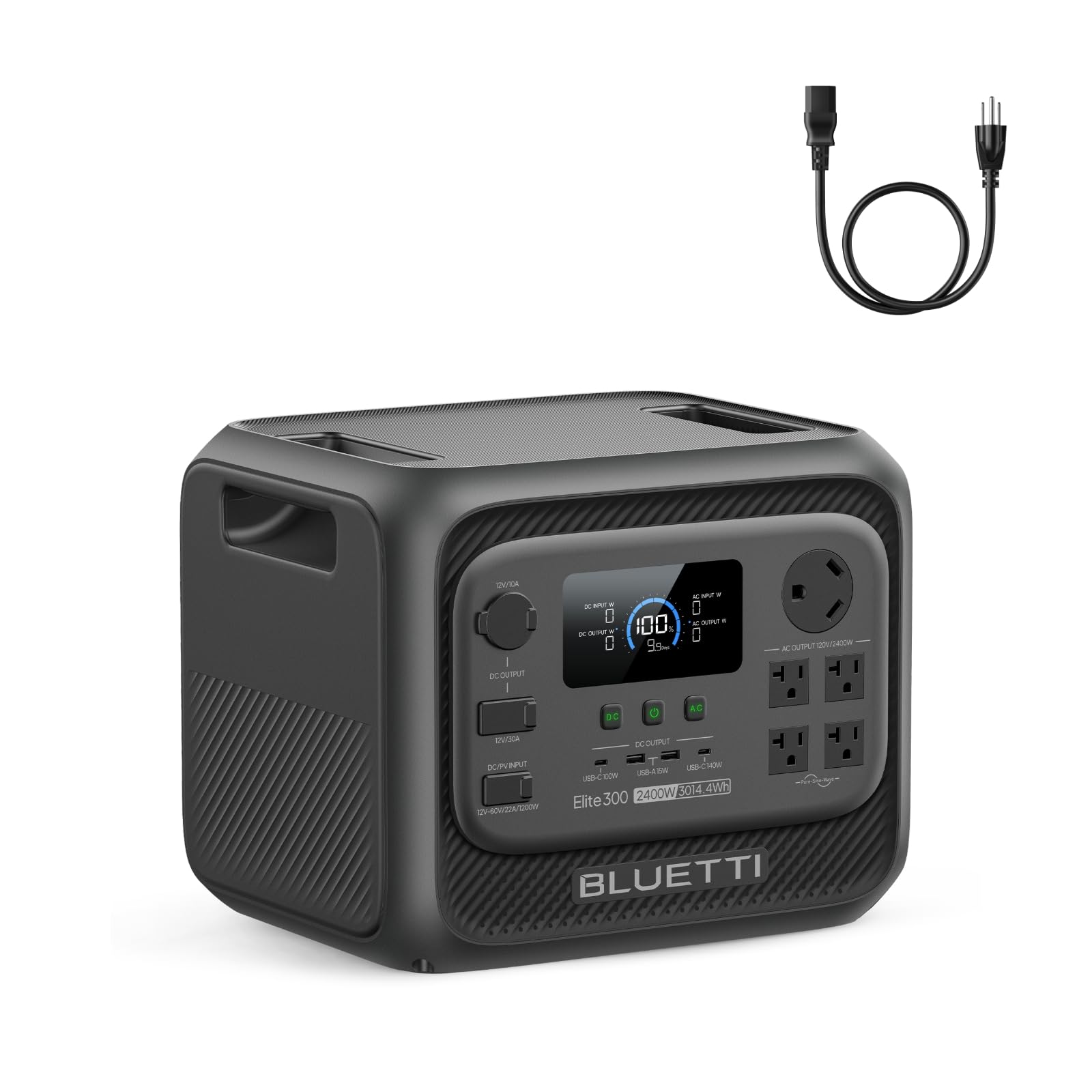 BLUETTI2400W (4800W Surge) , Smallest 3kWh Solar Generator for RV, Home Backup, Emergency, RV Power with TT-30 RV Port & 12V/30A DC Elite 300 Portable Power Station with AC Cable 3014.4Wh 2400W LFP