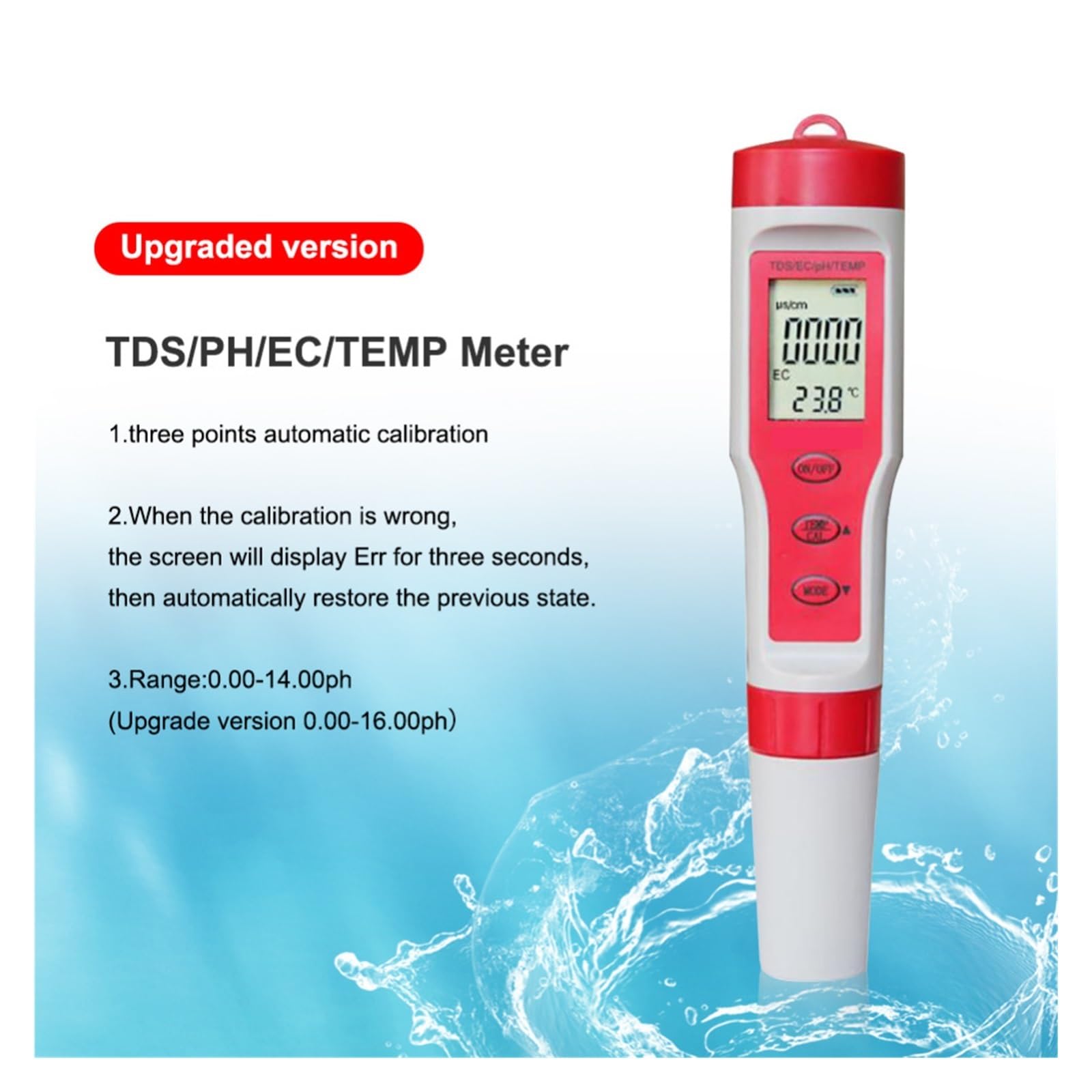 Tester miernika PH, 4 w 1 miernik PH/TDS/EC/temperatury Digitale Wasser Qualität Monitor Tester dla basenów, Trinken Wasser, Aquarien,Woda pitna, Hydroponika, SPA, Browarnictwo(With backlight)