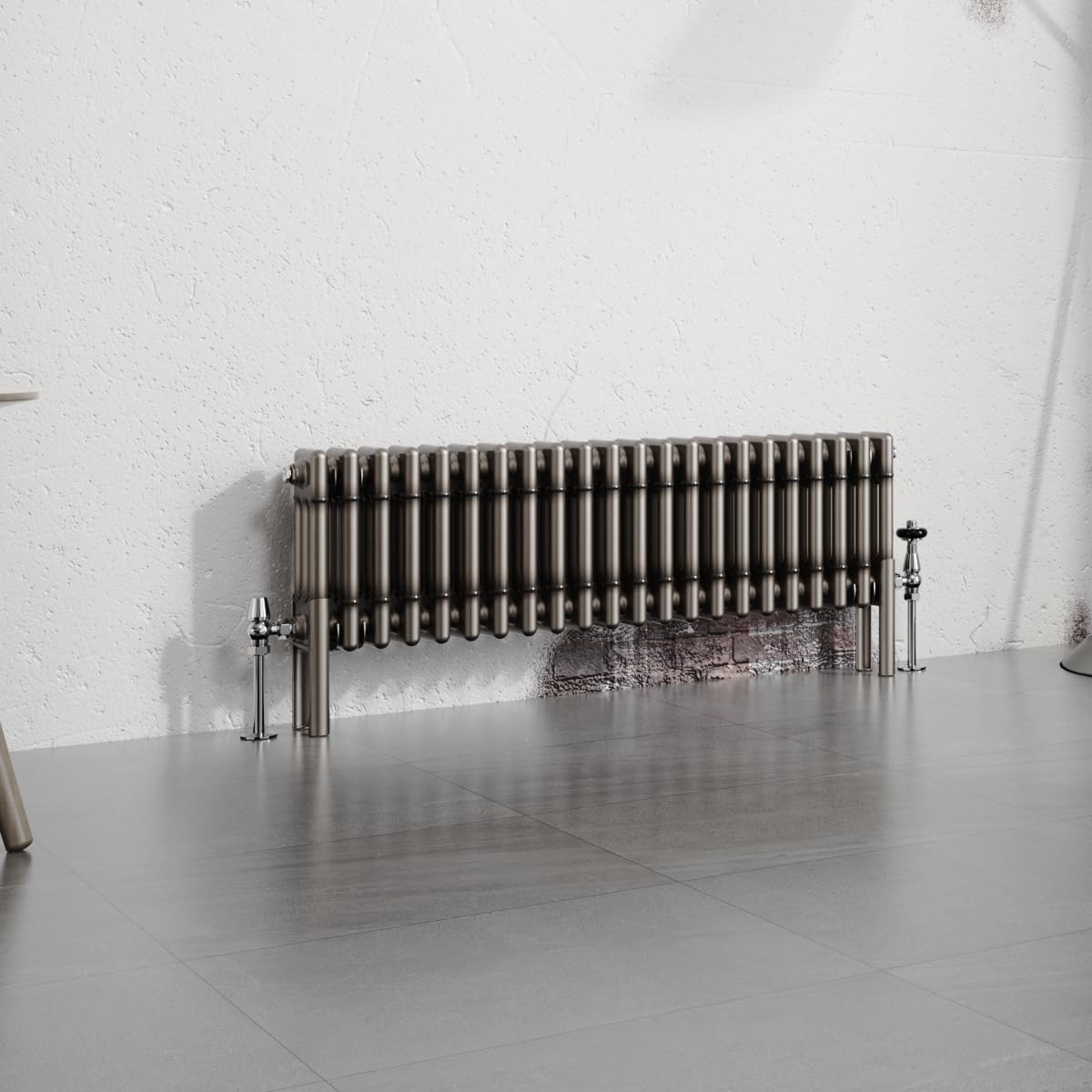 Warmehaus Raw Metal 300X1012mm Horizontal 3 Column Radiator Traditional Cast Iron Style Bathroom Radiator Central Heating