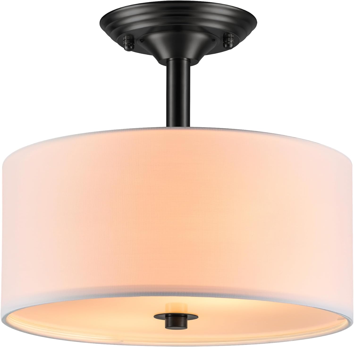 VONLUCE Semi Flush Mount Ceiling Light, 13" Drum Ceiling Light Fixture with White Shade, 2 Light Modern Close to Ceiling Light Fixture for Bedroom Living Room Hallway Kitchen, Matte Black