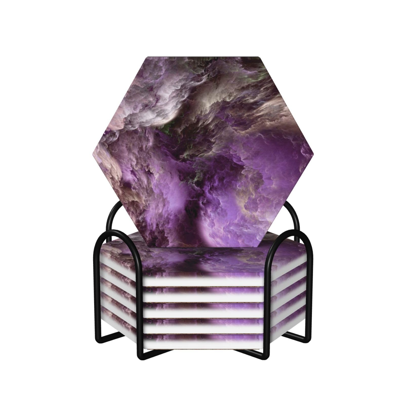 Dessous de verre en céramique absorbante avec liège et support lot de 6 protection table violet