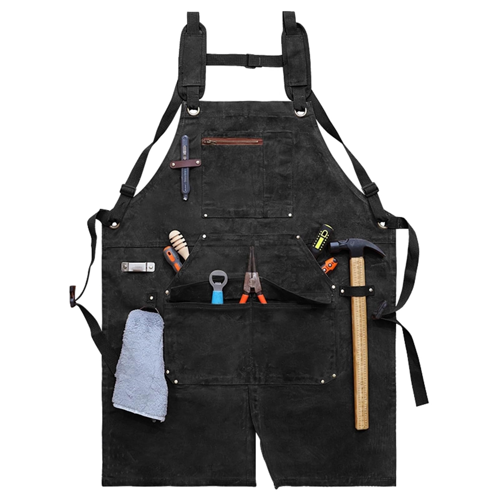 Delantal De Carpintería, Delantales De Trabajo De Lona Encerada para Hombres, Delantal Impermeable para Herramientas Black,One Size