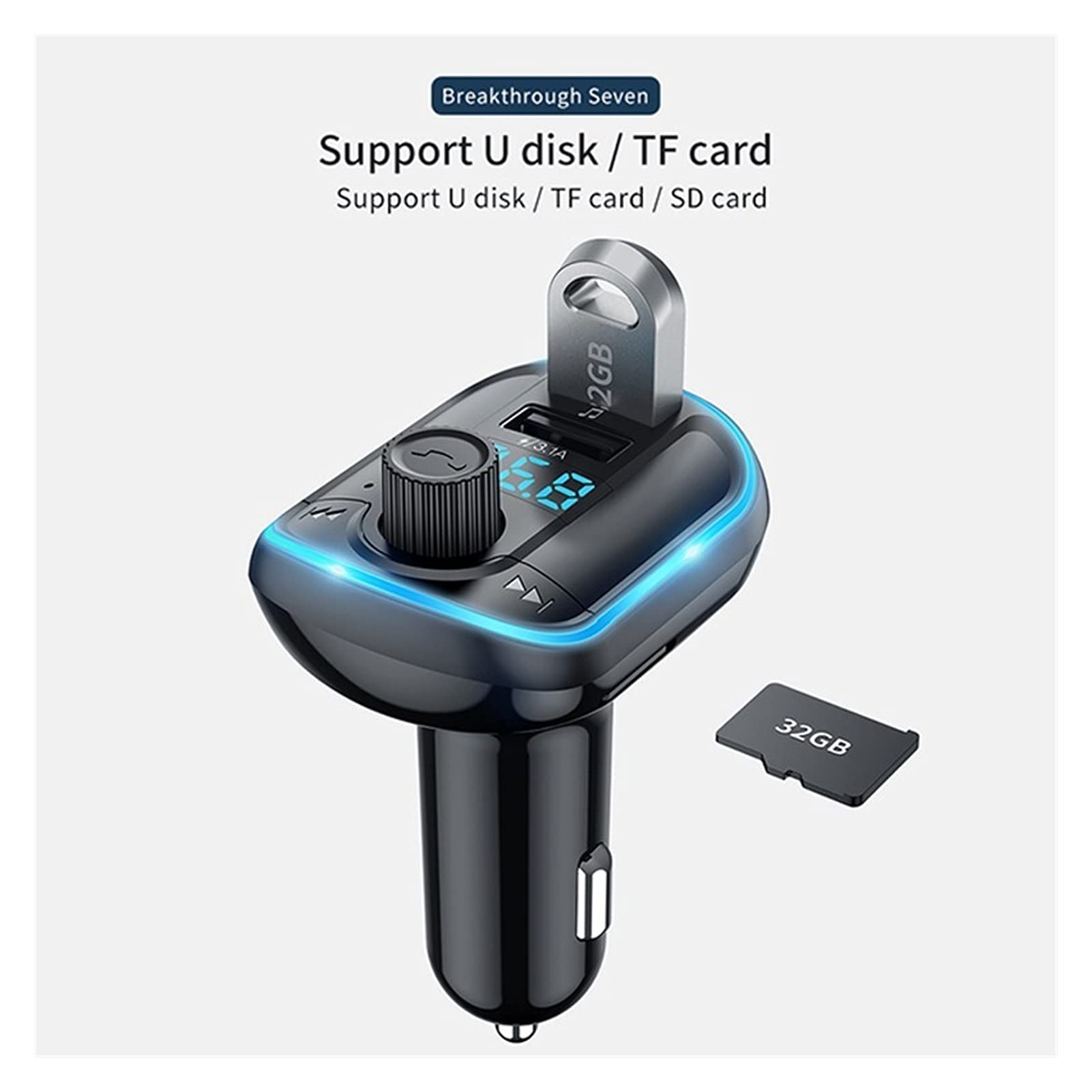 Adaptateur Audio Bluetooth Voiture Bluetooth sans Fil FÉMININ Émetteur MP3 Lecteur Radio Adaptateur Mains Libres FÉMININ Kit de modulateur Dual USB Support de Chargeur u Disque TF Carte