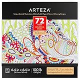 Arteza Coloring Book for Adults, 6.4 x 6.4 Inches, 72 Sheets, Animal Designs, Detachable Pages, Gray Outlines, 100 lb Paper, Art Supplies for Anxiety, Stress Relief, and Relaxing