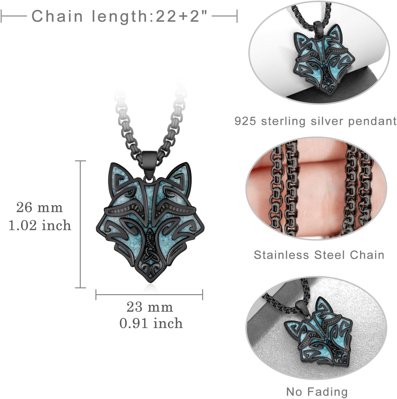Wolf Necklace for Men 925 Sterling Sliver Turquoise Wolf Necklace Viking Turquoise Jewelry Gifts for Men Women - Image 4