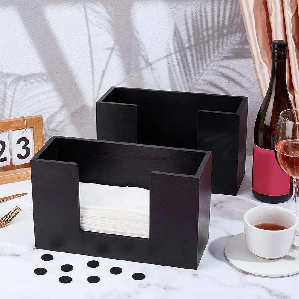 Paquete de 2 dispensadores de toallas de papel de madera, soporte multifuncional negro para cocina, baño, oficina, coche, ideal para plegado en Z y servilletas, elegante almacenamiento de encimera