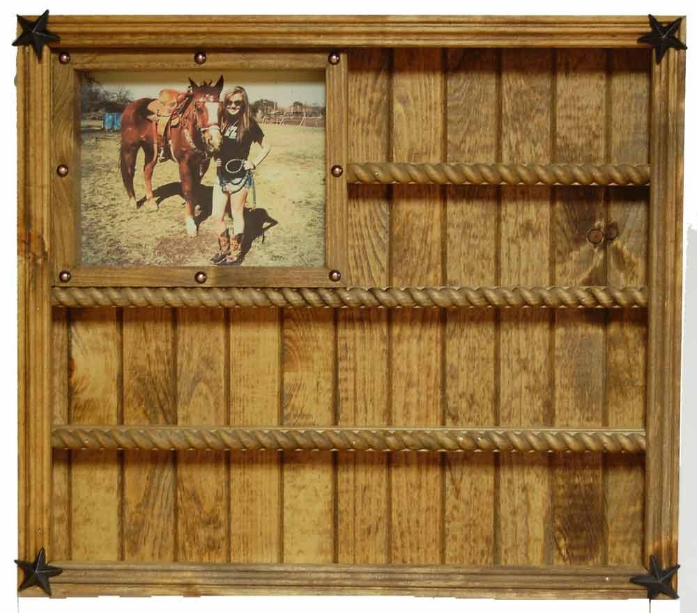 JBD Rustic 14 Buckle Display with 8x10 Left Picture Frame - Brown Faux Leather
