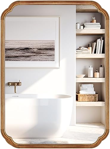 HOMECOOKIN Espejos de baño para pared, 30 x 40 pulgadas, arco de esquina redondeada, espejo de baño para dormitorio o sala de estar, espejo con