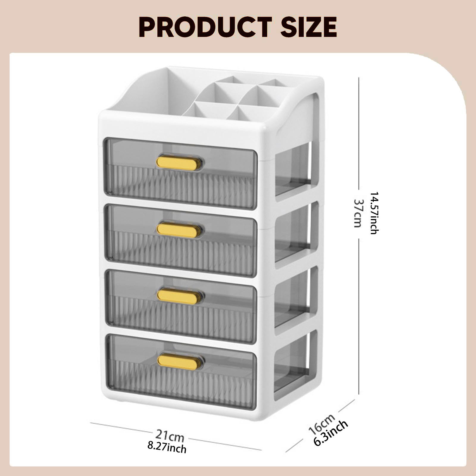 Organizzatore da scrivania con cassetti, porta cosmetici, organizer per il trucco per casa e ufficio, Bianco a 4 Livelli