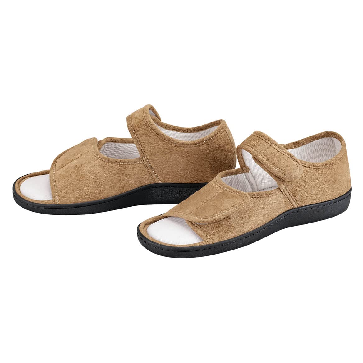 Adjustable Memory Foam Slippers, Hook and Loop Adjustable Closure, Rubber Outsoles – Beige, XL