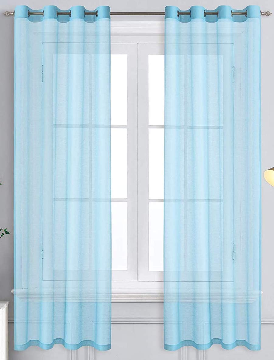 WPM Light Sky Blue Sheer Window Curtain Panels for Bedroom, Kitchen, Kids Room- Solid Semi Voile Drapes Grommet Living Room Panels. Set of 2 (Lite Blue, 54W X 63L)