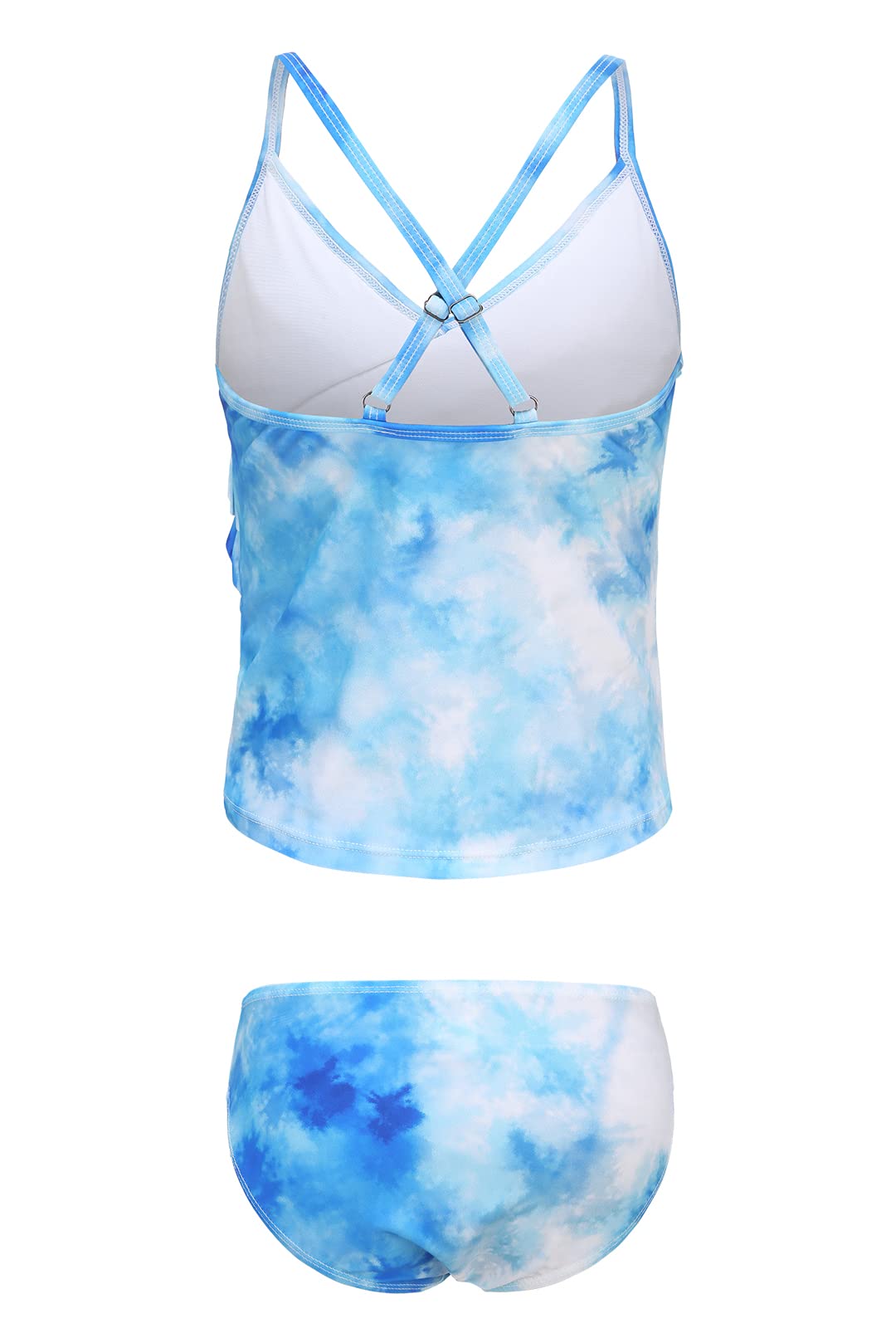 Big Girls Tankini Swimsuits Two Piece Bathing Suit Hawaiian Tie Dye Swimwear Set for Girls Blue Size 16/14-16 Years