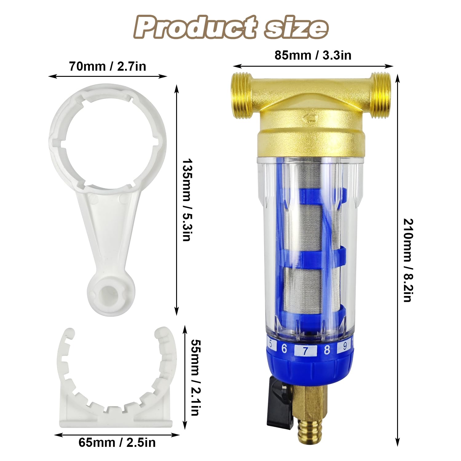 Filtro de Agua Retrolavado, Filtro Agua Reutilizable, Water Filter de Sedimentos Giratorio, Filtros de Agua del Grifo para Filtro de Sedimentos de Manguera de Agua de Pozo (Rosca Macho de 3/4") (Azul)