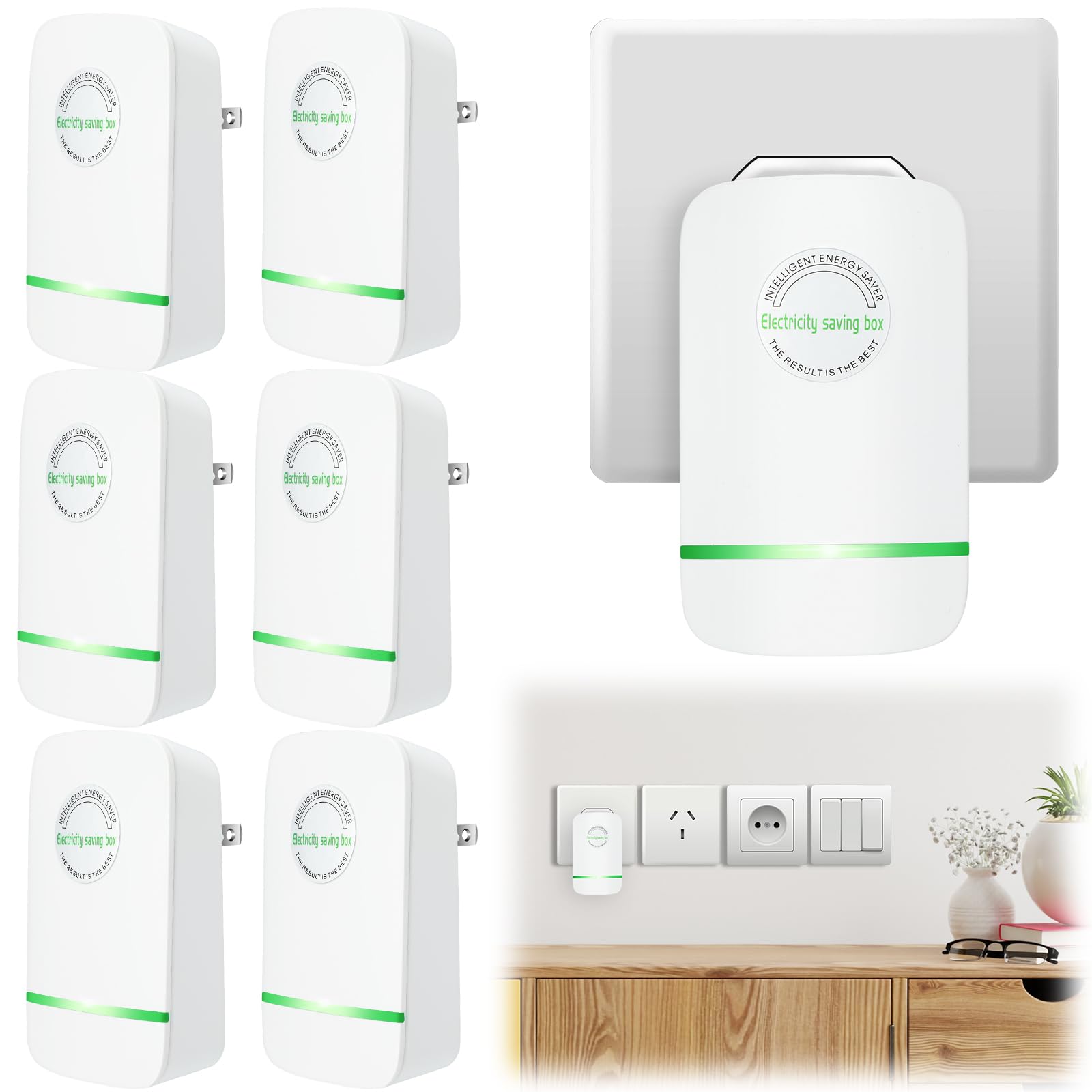 Stop Watt Energy Saving Device Electricity Saving Box Power Saver Efficiency Energy Saver Device for Home Office Market Electric Machine US Plug 90V-250V 30KW(6 Pcs)