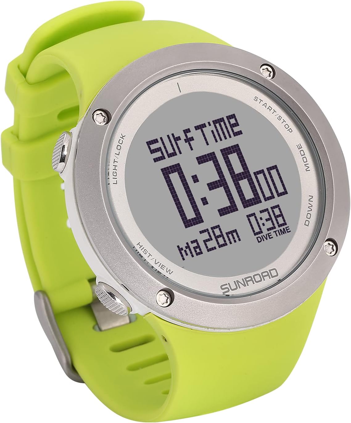 Display of the SUNROAD Scuba Diving Computer showing surface time after a dive.