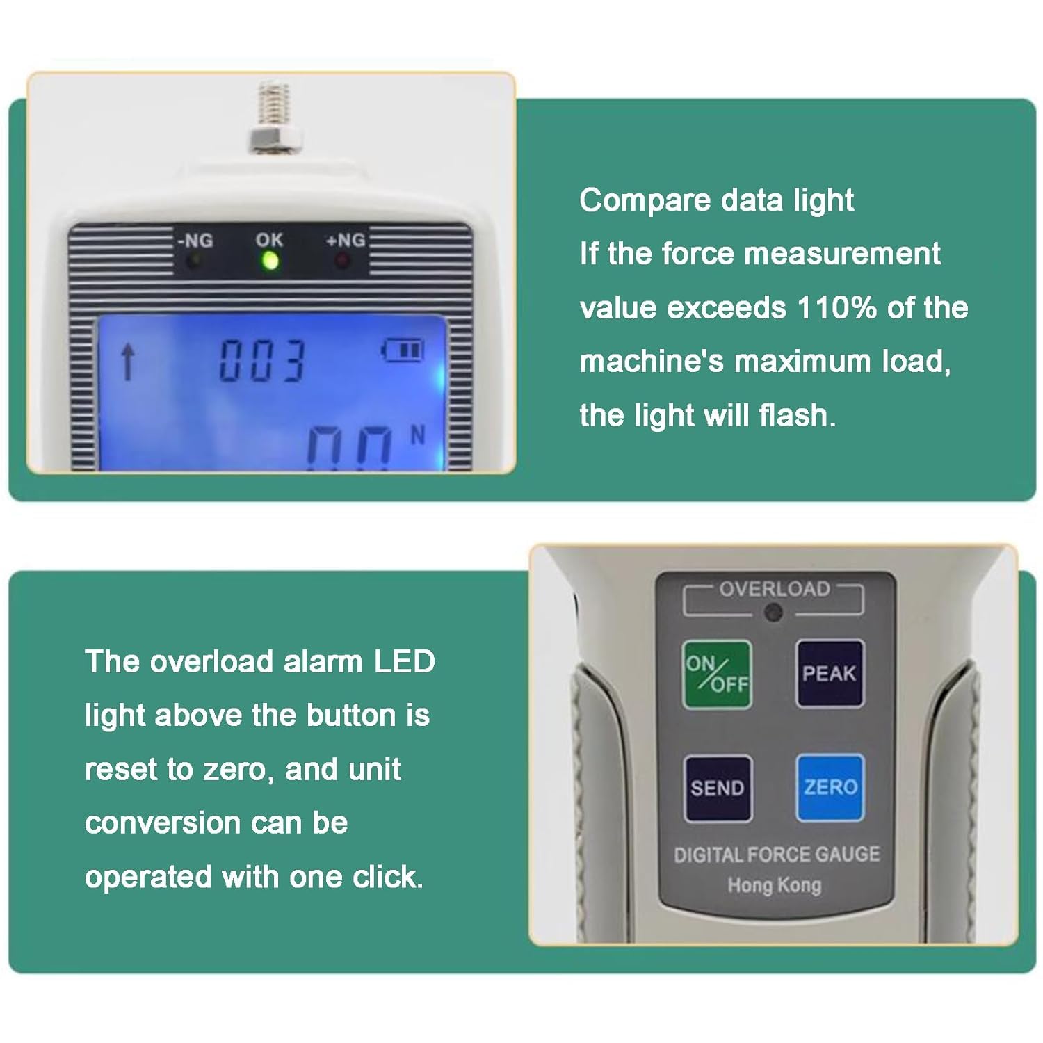 Dinamometro digitale 500N con banco di prova push-pull manuale - Corsa 75 mm for prove di forza di carico di trazione e compressione