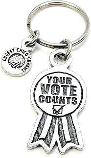 Your Vote Counts Pewter Charm On Stainless Steel Keyring Key Ring Key Chain Keychain for Women, Men, Young Adults, Elections, Presidential, Democracy