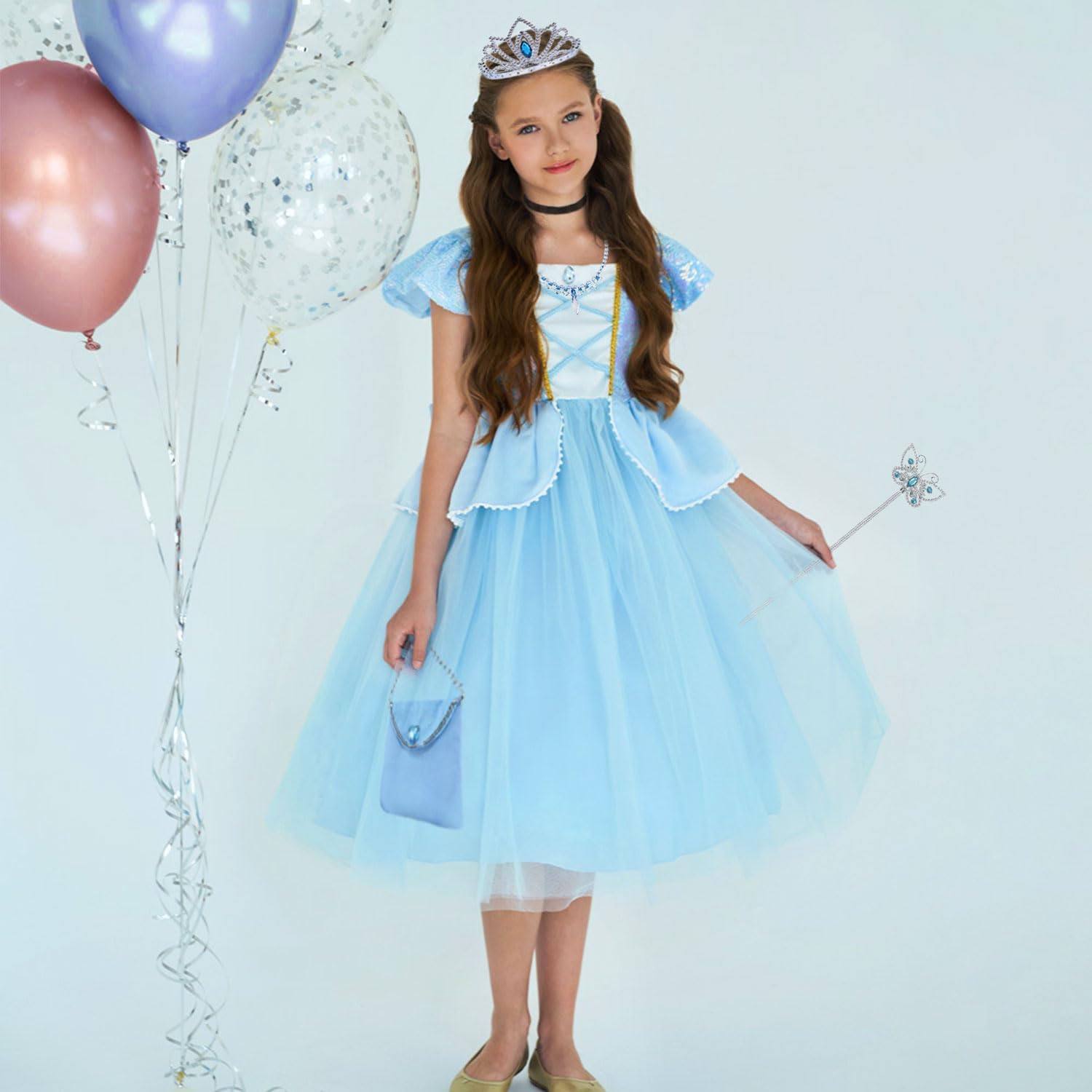 Bvthiynu Princess Dresses for Girls Toddler Costume Halloween Birthday Party Blue Cosplay Fancy Outfit - Image 2