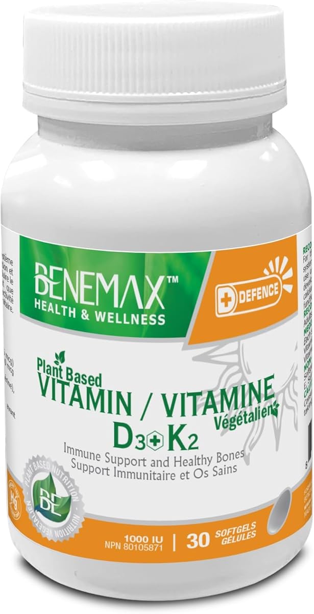 Benemax Health & Wellness Benemax Vitamin D3 K2 30 Capsules - K2 D3 Vitamin Supplement - Healthy Bones, Healthy Teeth, Healthy Muscle - Vit K2 D3 Supplement - Vegan D3 K2