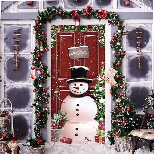 200 x 90 cm Weihnachten Tür Abdeckung Dekoration Haustür Decke Wand Hängen Banner Fotografie Hintergrund für Weihnachtsfeier Feiertag Winter Neujahr Toilettentür Deko (Schneemann)