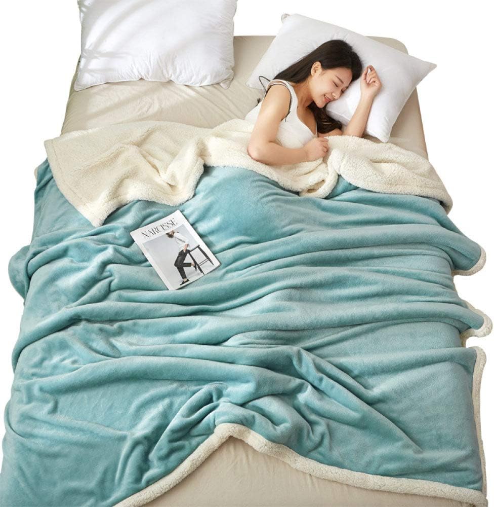 OW Blanket Double Flannel Home Blanket Plaid Single Double Siesta Quilt Comforter Bedding Linen Light Purple 200x230cm (Light Blue 180x200cm)