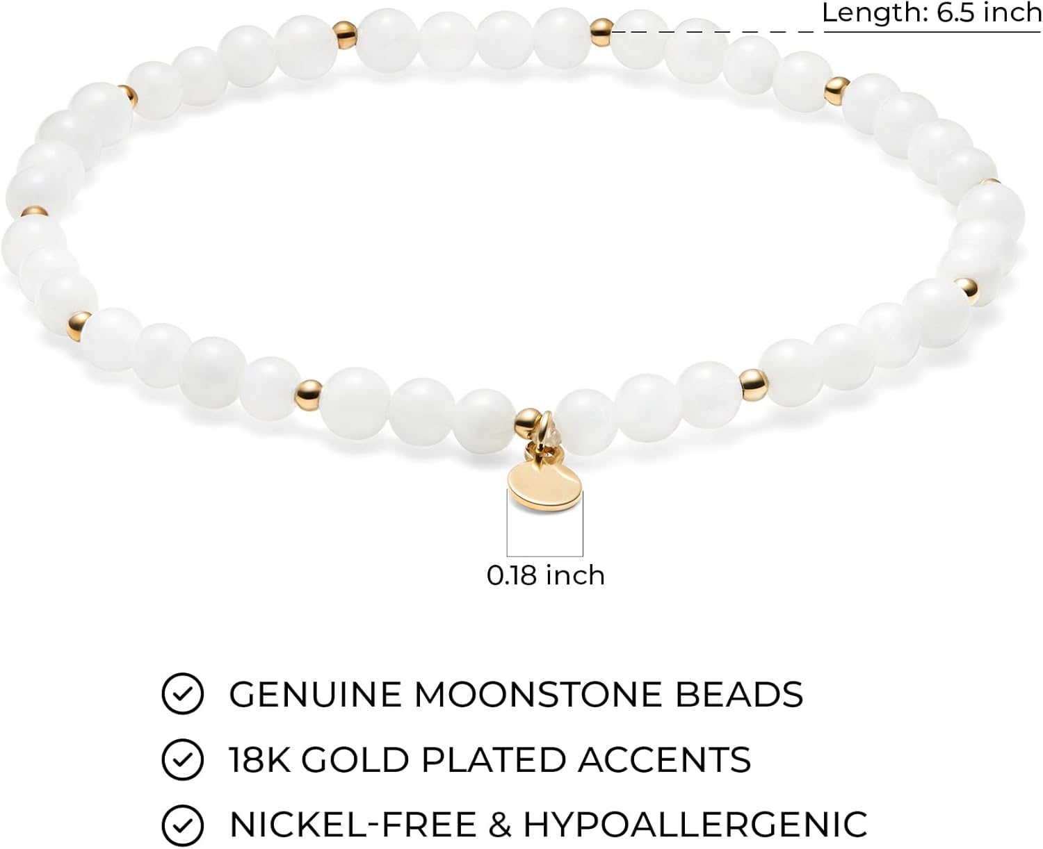 MORGAN & PAIGE Bronze 18k Yellow Gold Plated Genuine Gemstones Stretch Bracelets for Women Trendy - Elegant Dainty Gold Beaded Bracelets for Women, 4mm Gemstone Beads Lightweight Adjustable 6.5 Inch - Image 3