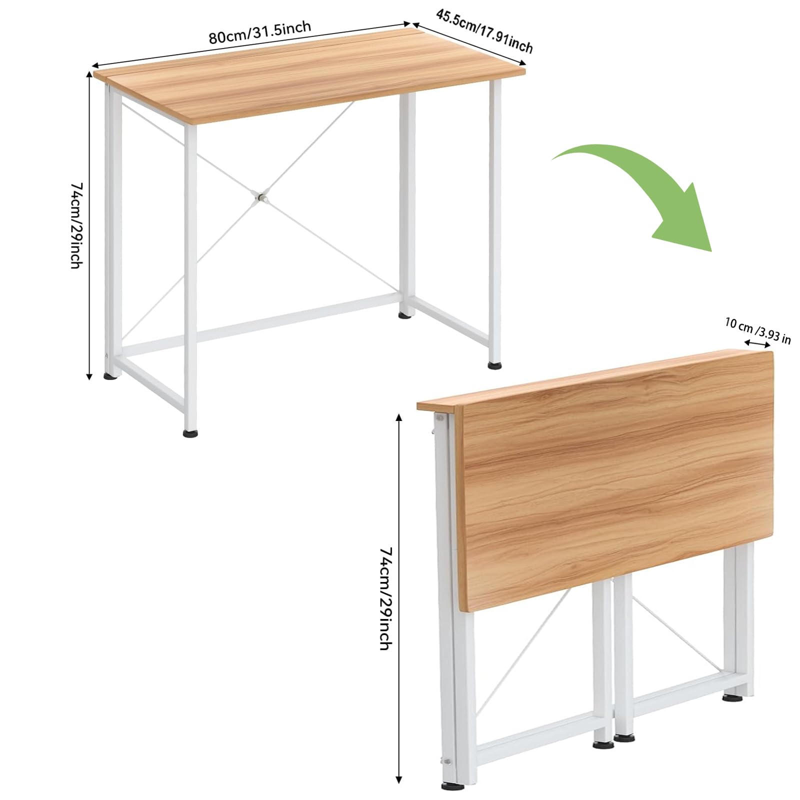 Scrivania Pieghevole Salvaspazio, 80x45.5x74 cm, Scrivania Computer, Scrivania Richiudibile, Struttura in Metallo, Moderna e Semplice per ufficio, Studio, Camera da Letto