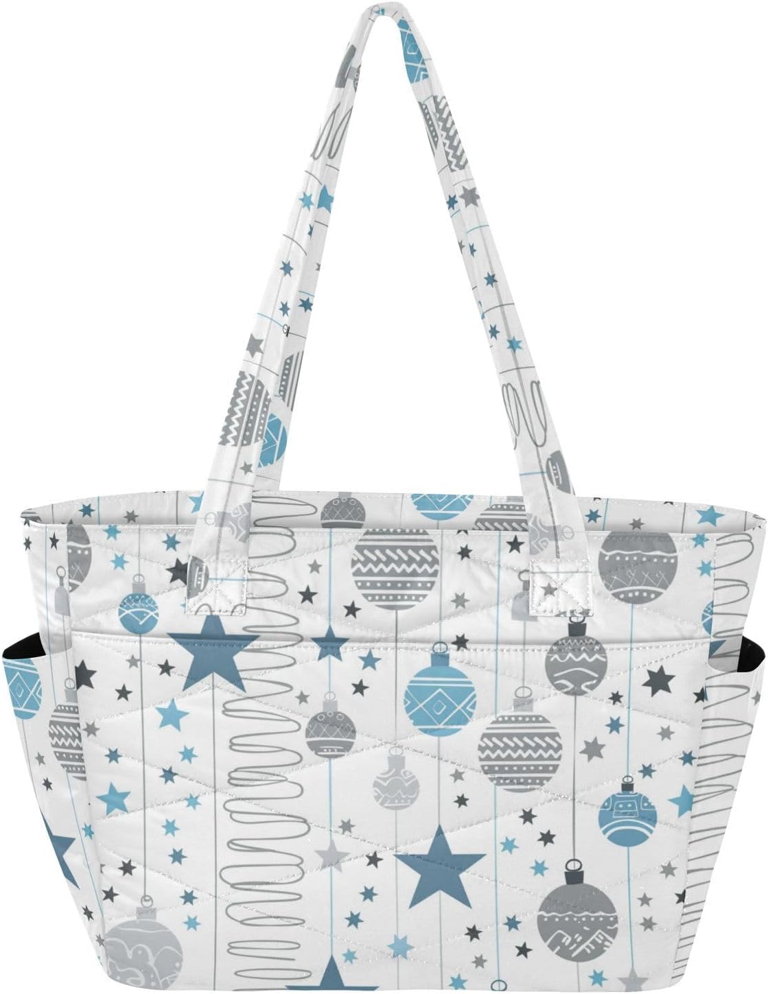 Blue Grey Christmas Star Ball Tote Bag Gym Bag for Work Travel Gym with Cup Holder Bolsa para el Trabajo