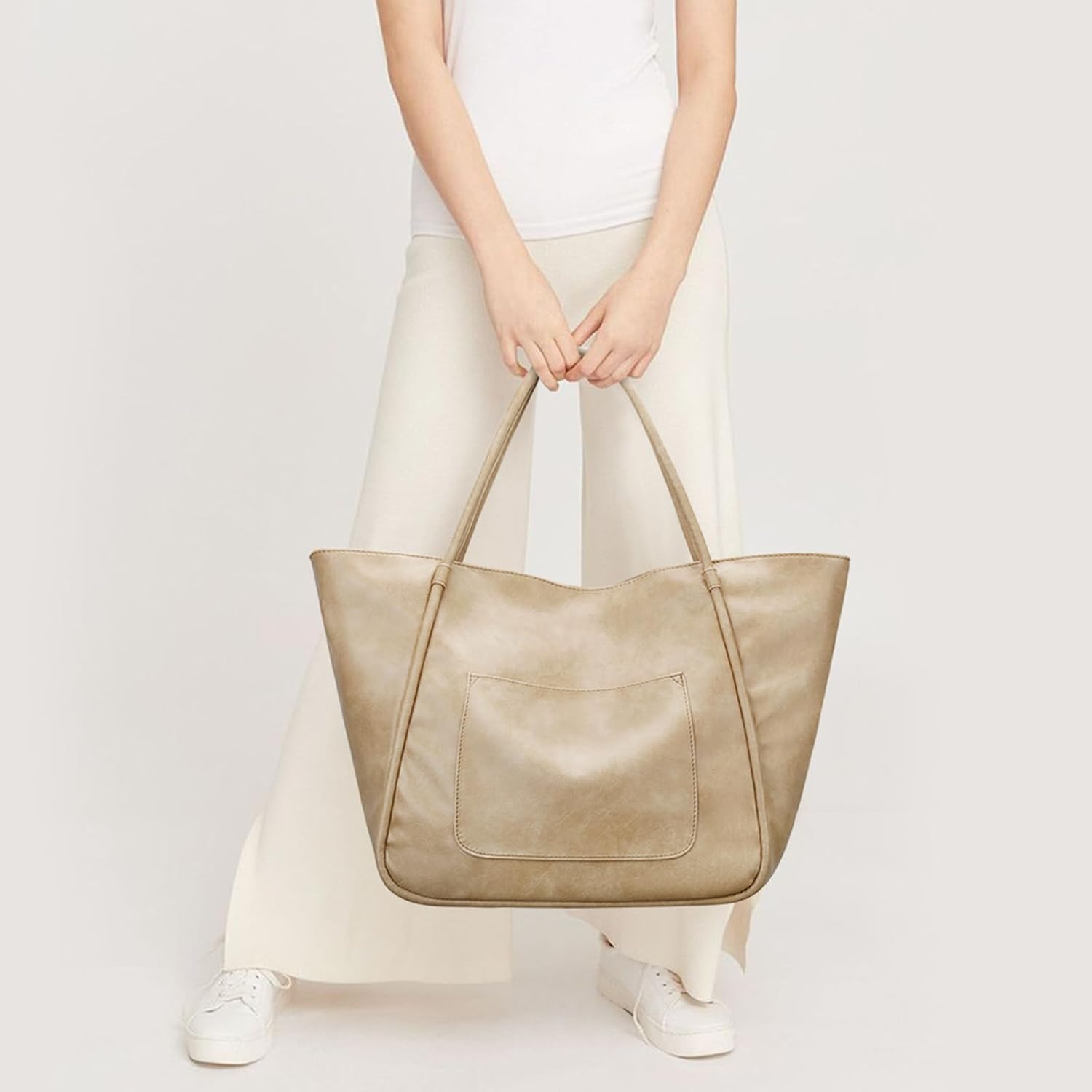 KKXIU Large Tote Bag for Women with Zipper Work Leather Travel Purse and Handbags - Image 7