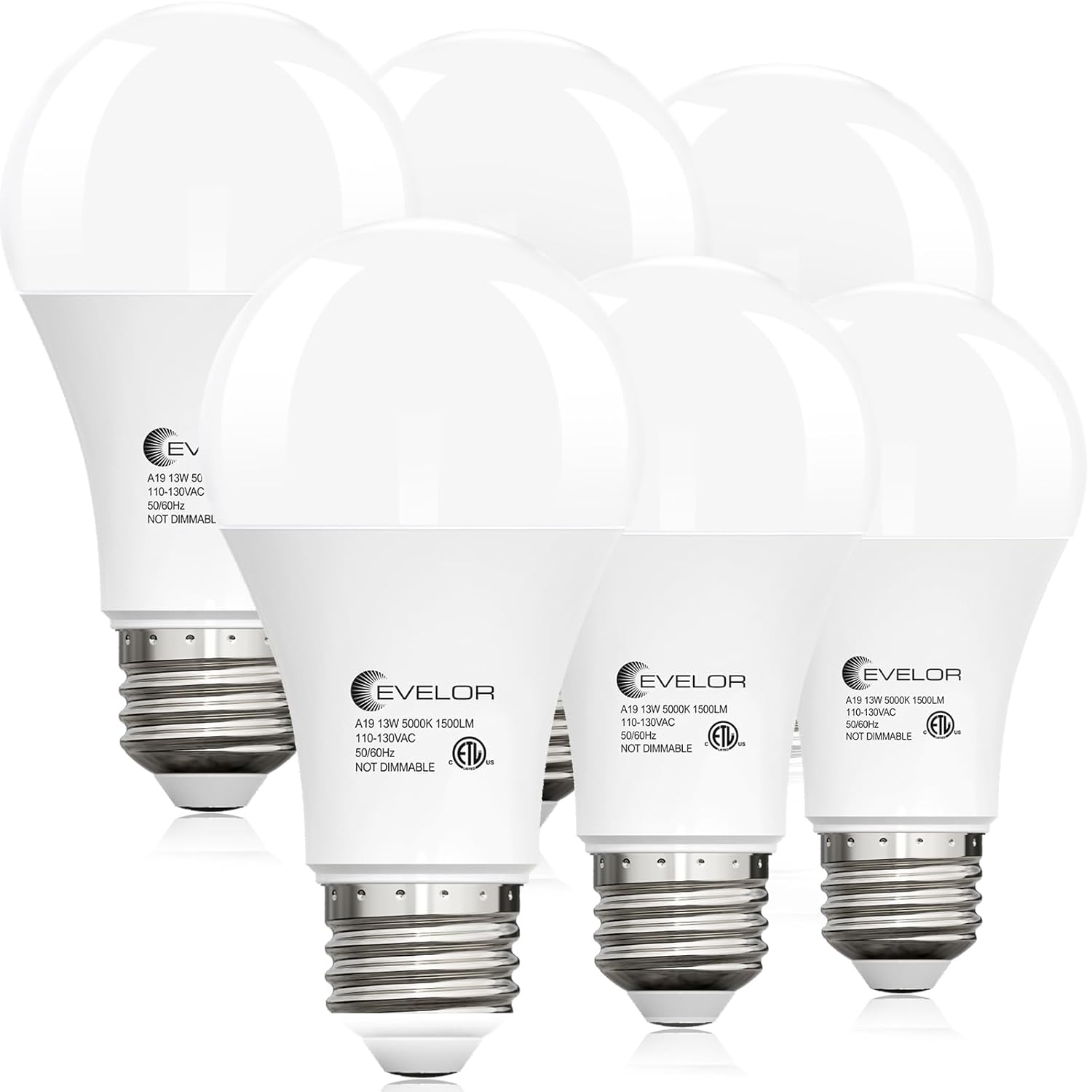 6-Packs A19 LED Light Bulbs 100 Watt Equivalent Daylight 5000K Bright Bulbs Efficient 13W 1500 Lumens E26 Base