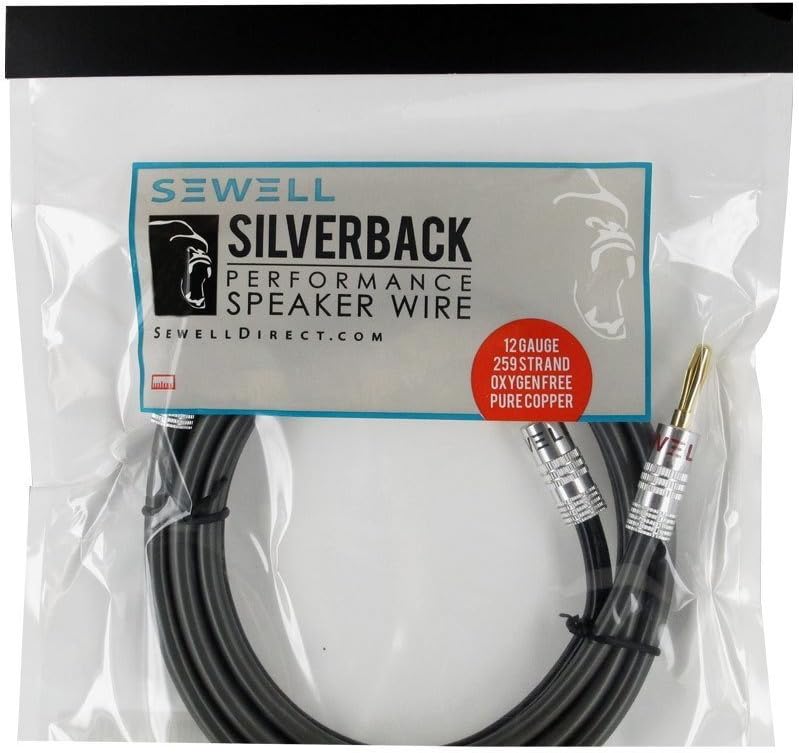Discount Silverback Speaker Wire by Sewell with Silverback Banana Plugs, 10 ft ,12 AWG, OFC, 259 Strand Count, Terminated