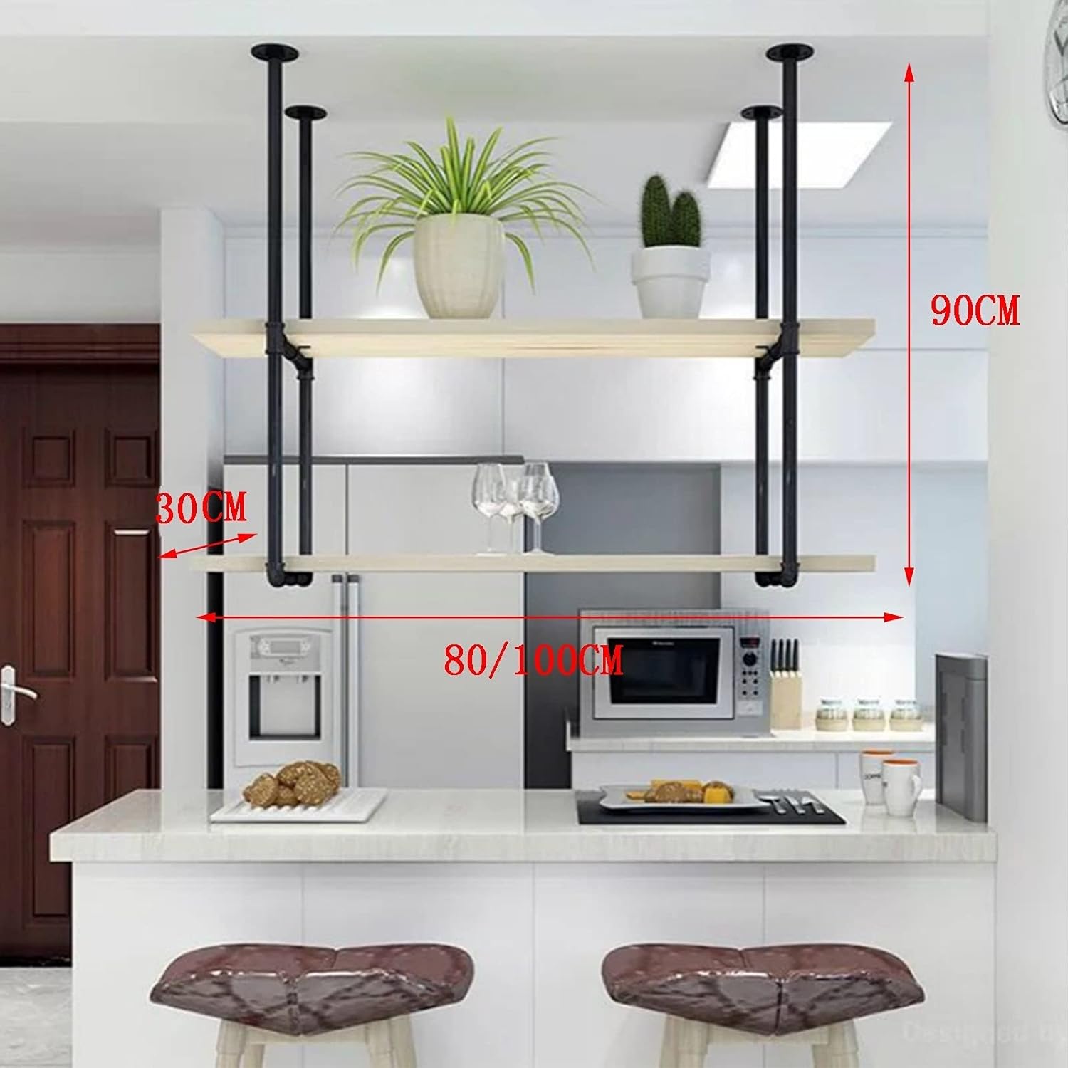 Wine Rack Ceiling Shelf Wine Rack Free Standing Industrial Style Wrought Iron Double Ceiling Hanging Kitchen/Bedroom/Bathroom/Living Room Storage Rack Book Shelf Organizer Display