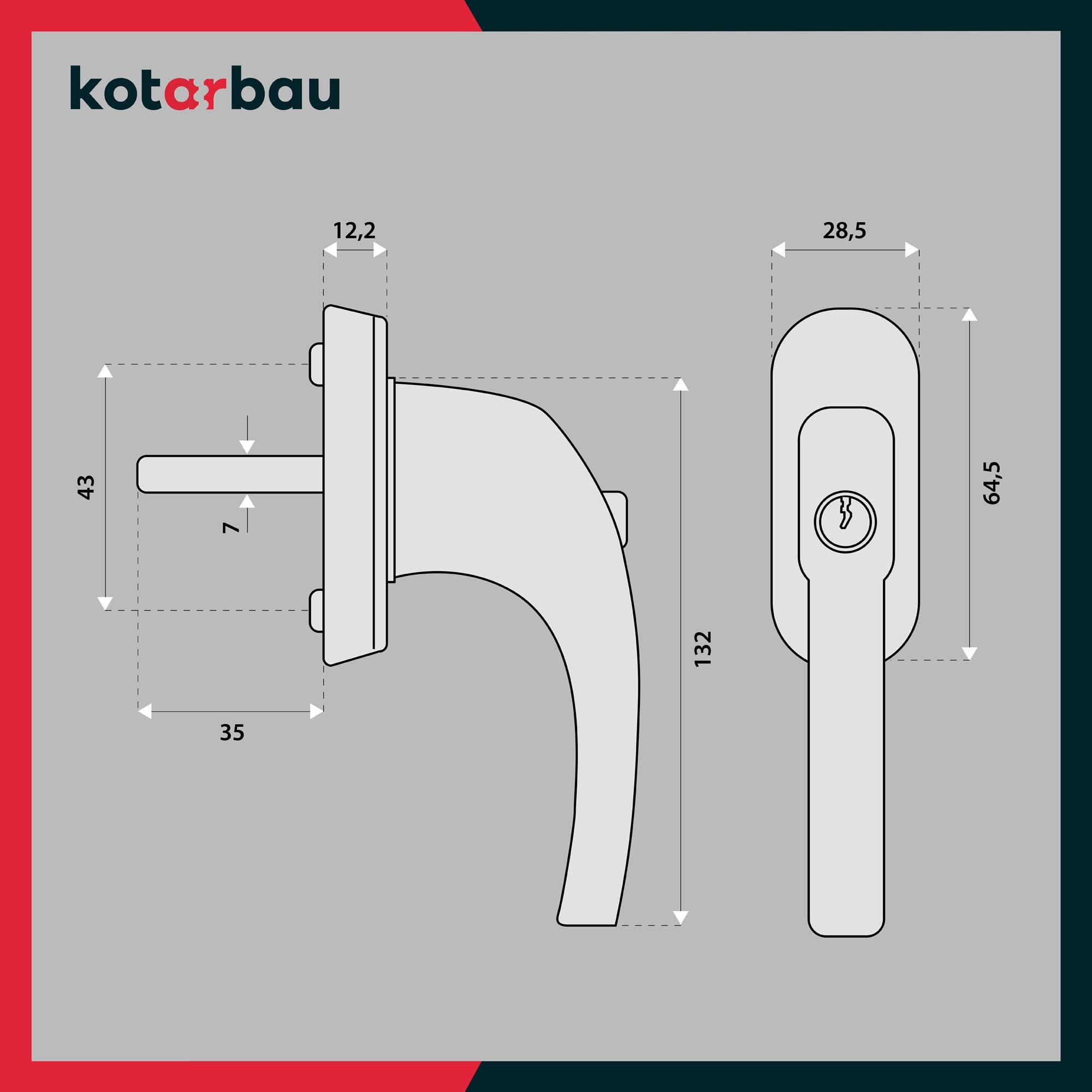 KOTARBAU® Set di 12 maniglie per finestra con serratura, in alluminio verniciato a polvere, con serratura, 35 mm, per finestre