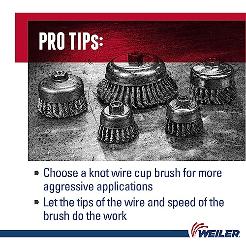 Image of Weiler 13282 2-3 /4 inch Single Row Knot Wire Cup Brush, .020 inch Steel Fill, M10 x 1.50 Nut, Made in the USA