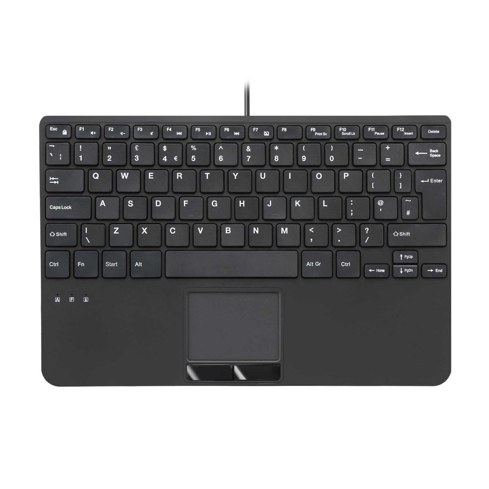 PERIBOARD-525 H UK, Wired Mini USB Keyboard with Touchpad - X Type Scissor Keys - 28.4 x 18.2 x 2.8 cm - Build-in 2 USB Hubs - UK English