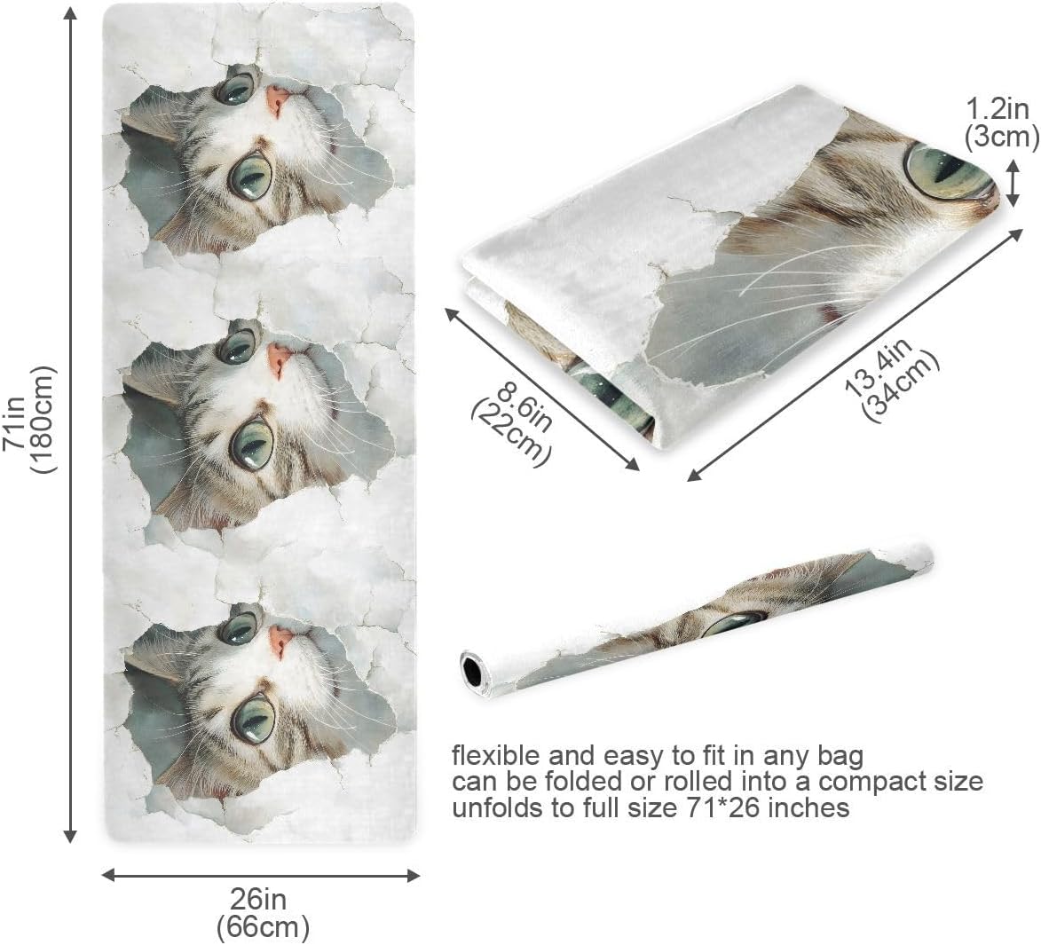 ALAZA Watercolor Cat Yoga Mat Non Slip Fitness Exercise Mat, Workout Mat for Yoga, Pilates and Floor Exercises