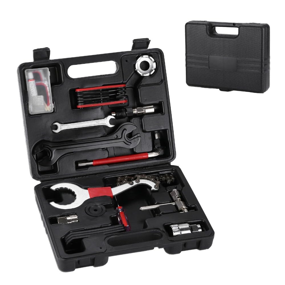 Kit di attrezzi per la riparazione della bicicletta, set di manutenzione per bici con frusta catena, estrattore cassetta, chiave per raggi e movimento centrale, per mountain bike e bici da