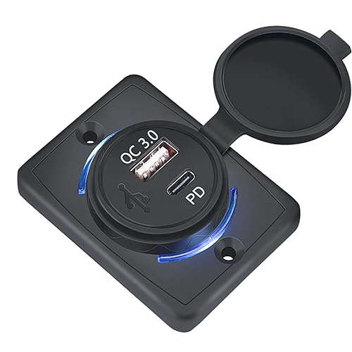 Miniatura 2 de Cargador de coche rápido de 12 V-24 V - Dual PD USB-C y puertos USB-A de carga rápida 3.0, entrega de energía de 18 W, enchufe tipo C de tapa,
