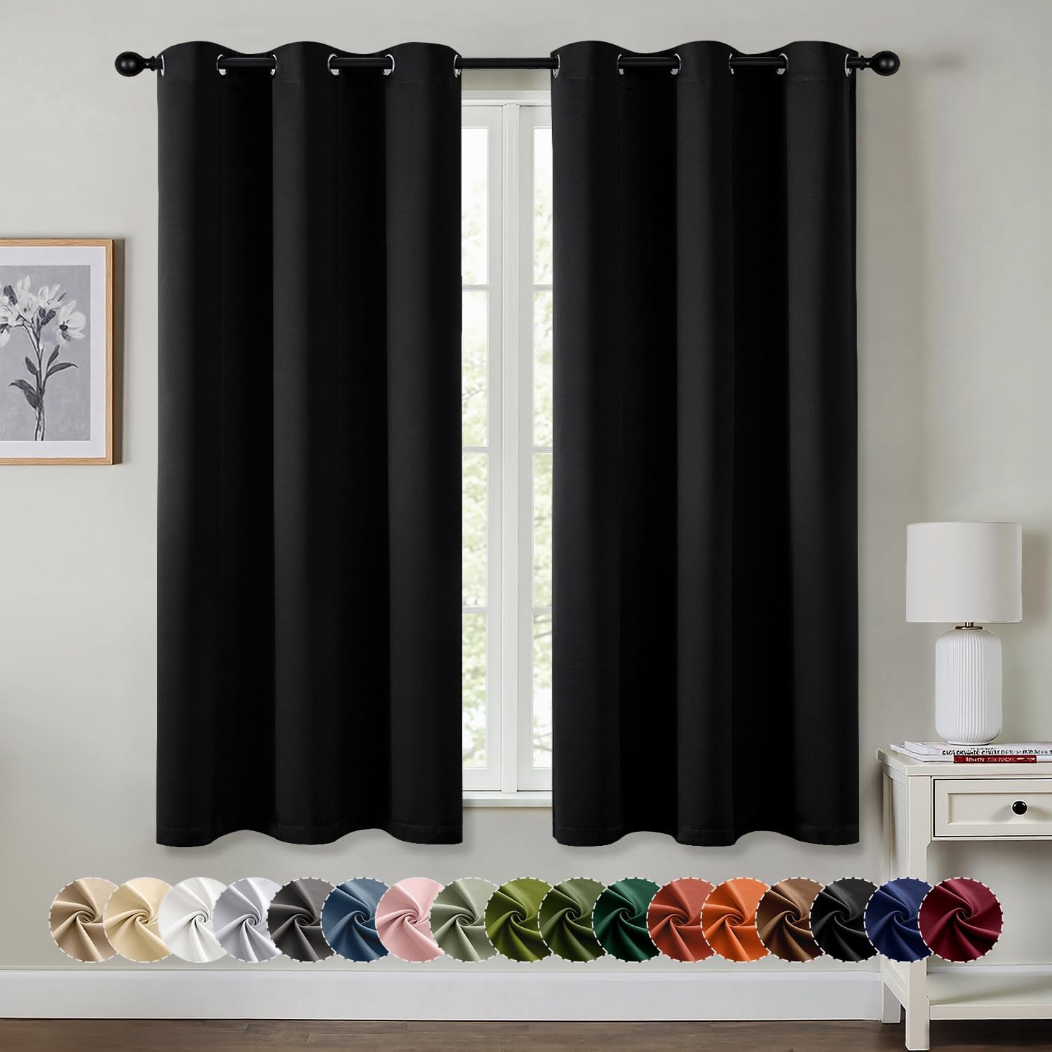 MIULEE Blackout Curtains: Thermal, Noise, Black, 63″ Grommet