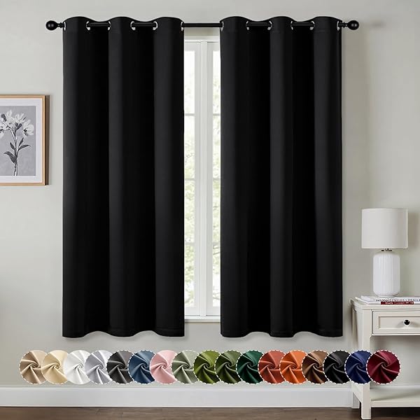 MIULEE Black Blackout Curtains for Bedroom Living Room 84 Inches Long 2 Panels, Thermal Insulated Room Darkening Drapes Solid Grommet Top Noise Reduction Light Blocking Halloween Window Treatments