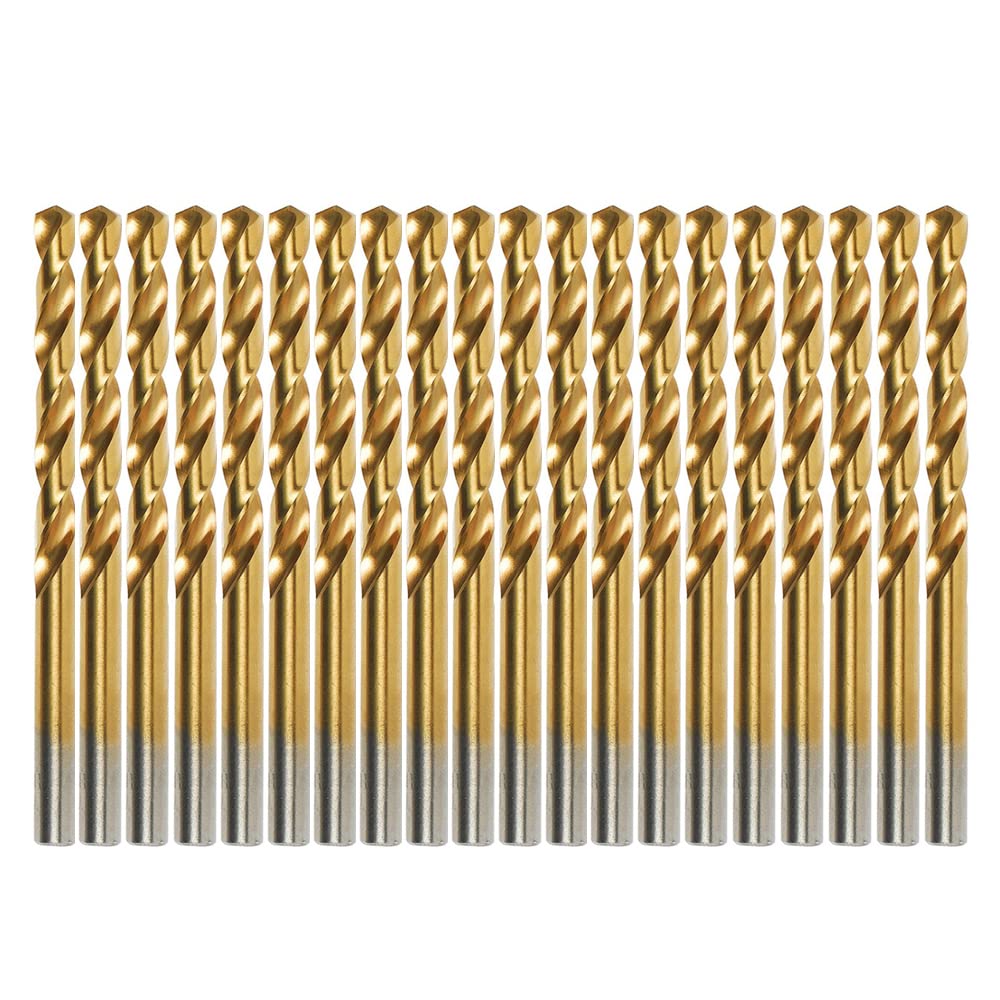 Titanium Drill Bit Set 20 Pcs 3/16" HSS Jobber Drill Bits, Premium 4341 High Speed Steel Jobber Length Drill for Drilling on Mild Steel, Copper, Aluminum